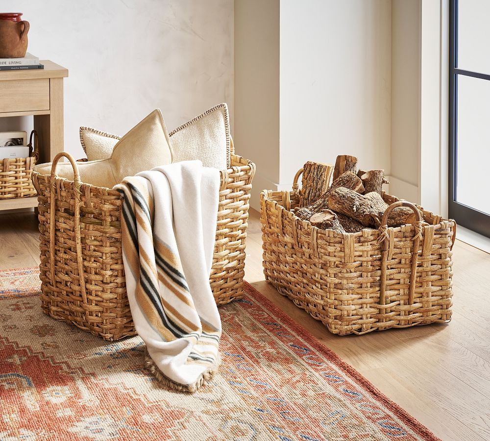 Low Rectangular Artisan Rustic Handcrafted Basket