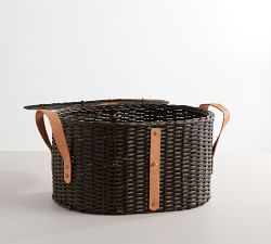 Austin Woven Basket with Lid -  Distressed Black