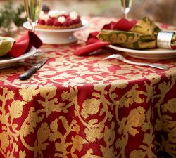 Golden Holiday Belgian Linen Blockprint Tablecloth