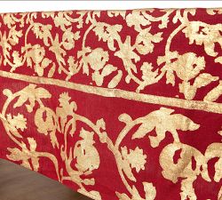 Golden Holiday Belgian Linen Blockprint Tablecloth