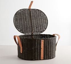 Austin Woven Basket with Lid -  Distressed Black