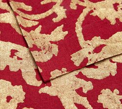 Golden Holiday Belgian Linen Blockprint Tablecloth