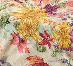 Fall Botanical Embroidered Cotton Table Throw