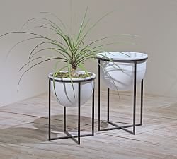 Vanessa White Metal Planters with Black Stand - Set of 2