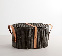 Austin Woven Basket with Lid -  Distressed Black
