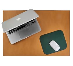 Leather Blotter And Mouse Pad Set, Tan/Dark Green