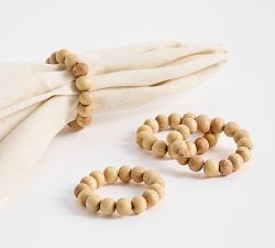 Wood Beaded Napkin Rings - Set of 4
