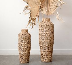 Cecily Water Hyacinth and Rattan Open Woven Vases
