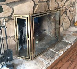 Floating Glass Tri Panel Fireplace Screen