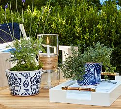 Ikat Tile Hand Painted Terracotta Outdoor Planters