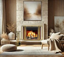 Floating Glass Tri Panel Fireplace Screen