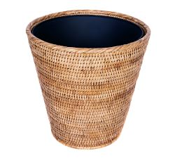 Tava Handwoven Rattan Round Waste Basket With Metal Liner