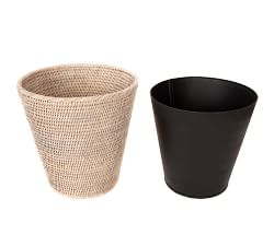 Tava Handwoven Rattan Round Waste Basket With Metal Liner