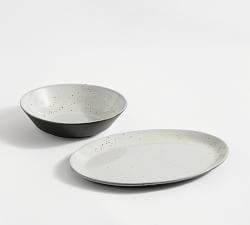 Rustic Speckled Handcrafted Terracotta Serving Bowl &amp; Platter Set