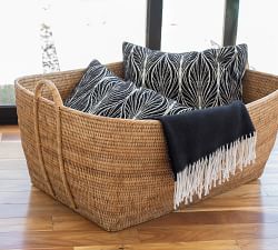 Tava Handwoven Rattan Basket With Hoop Handles