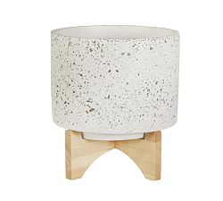 Terrazzo Planters on Wooden Stand, White