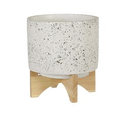 Terrazzo Planters on Wooden Stand, White