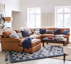 Townsend Roll Arm Leather L-Shaped Chaise Sectional (143")