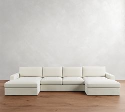 Westwood Square Arm Slipcovered Double Chaise Sectional (174"&ndash;186")