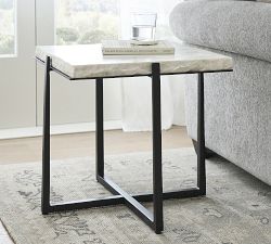 Cori Square Chiseled Marble Side Table (22.5")