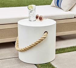 Coastal Concrete &amp; Rope Outdoor Side Table (14"-16")