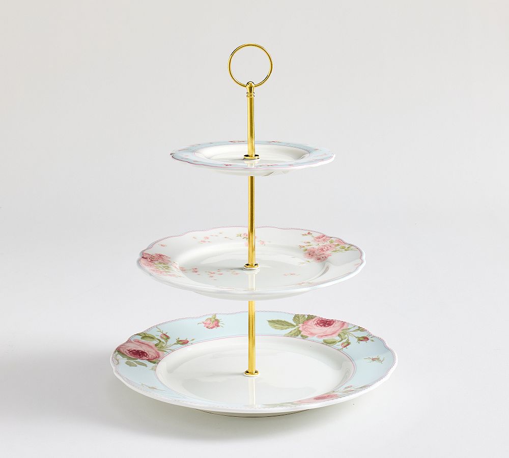 LoveShackFancy Garden Floral Tiered Stand - Single - Blue Multi
