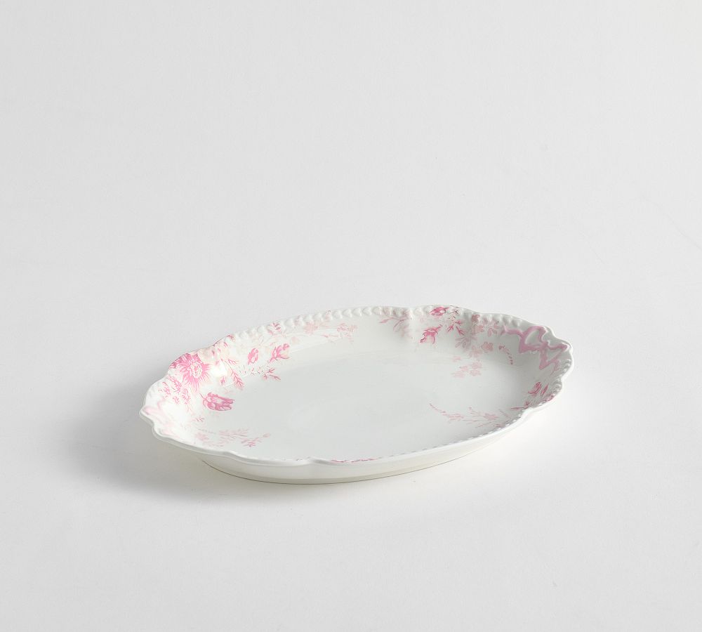 LoveShackFancy Floral Bow Porcelain Serving Platter - Medium - Pink/White