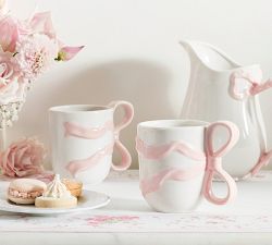 LoveShackFancy Bow Stoneware Mugs -  Set of 4