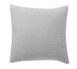 Open Box: Belgian Flax Linen Contrast Flange Sham, Euro, Set of 3 - Flagstone/White