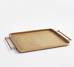 Open Box: Handcrafted Beltic Brass &amp; Leather Tray, Rectangle 25"L - Brass