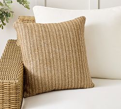Textured Striped Faux Natural Fiber Outdoor Pillow