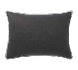 Open Box: Belgian Flax Linen Contrast Flange Shams, Standard, Set of 2 - Ebony/Flagstone