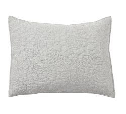 Open Box: Belgian Flax Linen Floral Stitch Quilted Sham, Standard, Set of 2 - Soft Gray