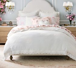 LoveShackFancy Belgian Flax Linen Duvet Cover with Lace Trim