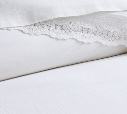 LoveShackFancy Belgian Flax Linen Duvet Cover with Lace Trim