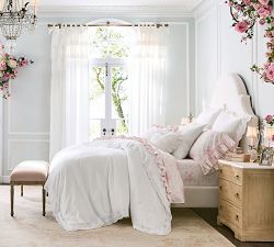 LoveShackFancy Belgian Flax Linen Duvet Cover with Lace Trim