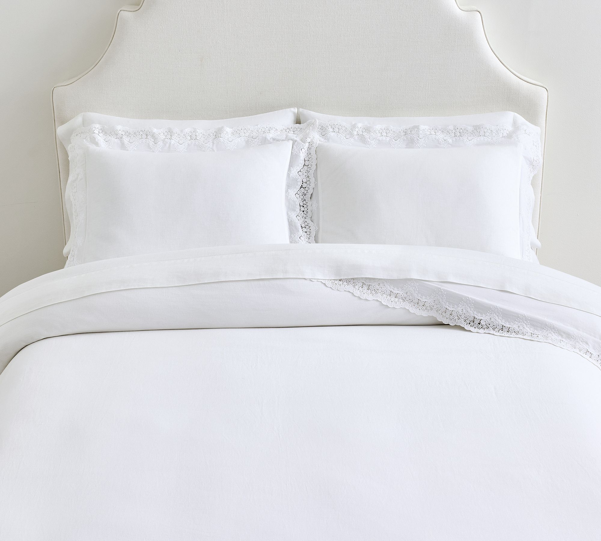 LoveShackFancy Belgian Flax Linen Duvet Cover with Lace Trim