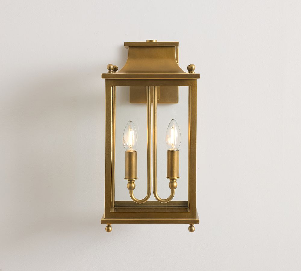 Belvedere Metal Outdoor Double Sconce (16") - Vintage Brass