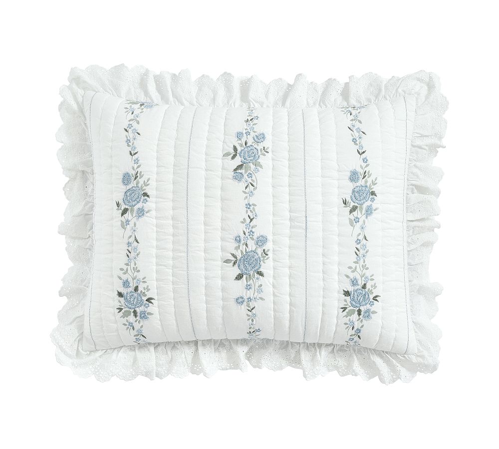 LoveShackFancy Rosette Embroidered Quilted Sham - White/Blue, Standard