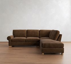 Turner Roll Arm Leather 3-Piece Bumper Sectional (109"-114")