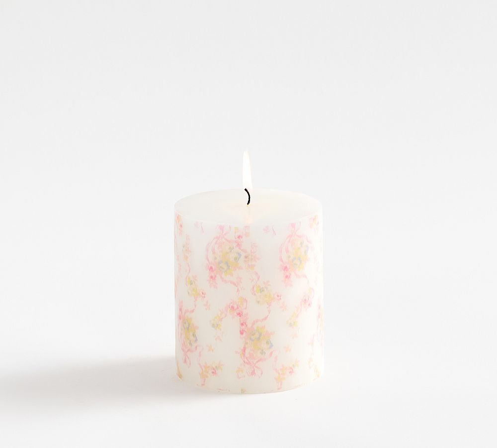 LoveShackFancy Floral Painted Pillar Candle - 4x4.5