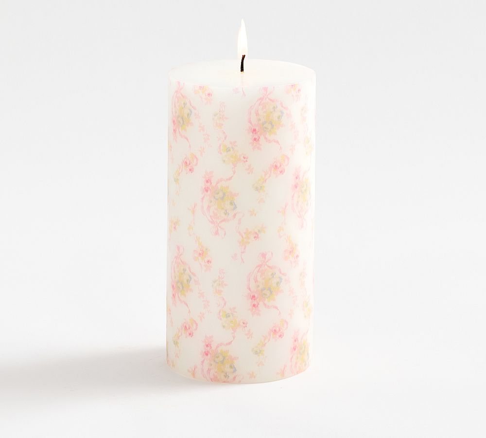 LoveShackFancy Floral Painted Pillar Candle - 4x8