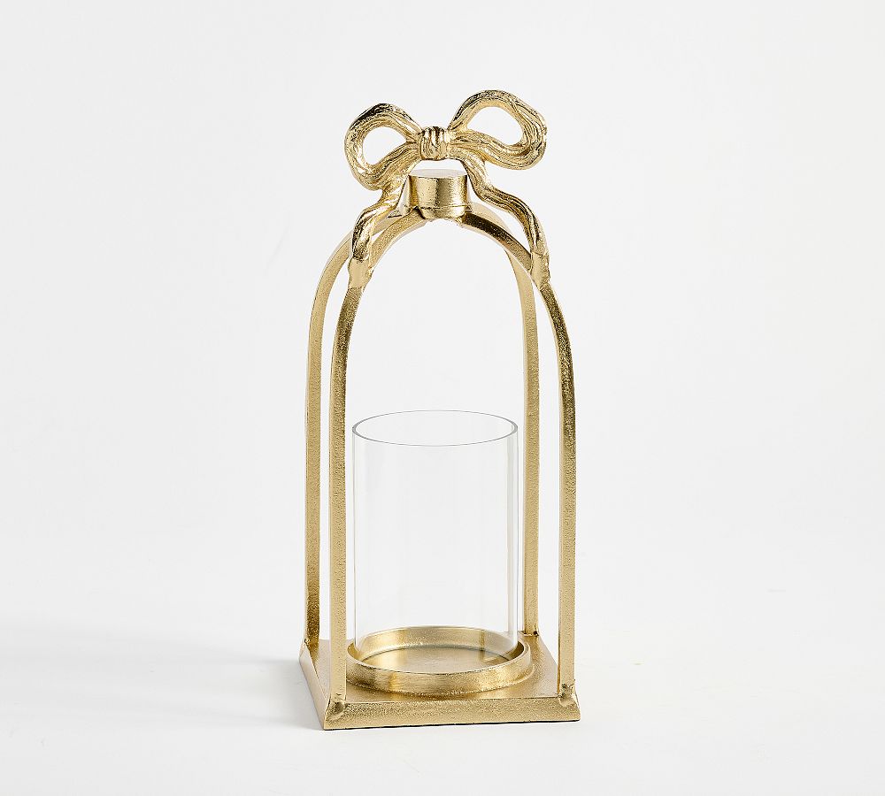 LoveShackFancy Gold Bow Figural Lantern - Brass, Small 15.25"