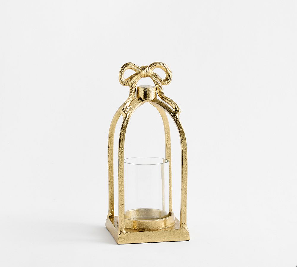LoveShackFancy Gold Bow Figural Lantern - Brass, Mini 11"