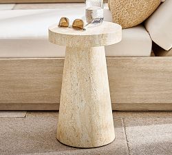 Pomona Faux Travertine Round Outdoor Side Table (12")