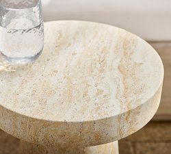Pomona Faux Travertine Round Outdoor Side Table (12")