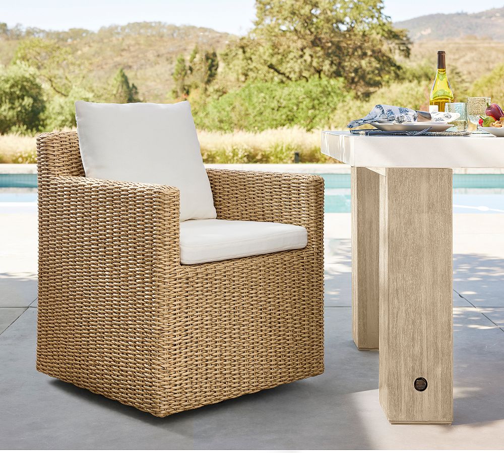 Pottery Barn Kostas Wicker Swivel Dining Armchair - Thumbnail 3