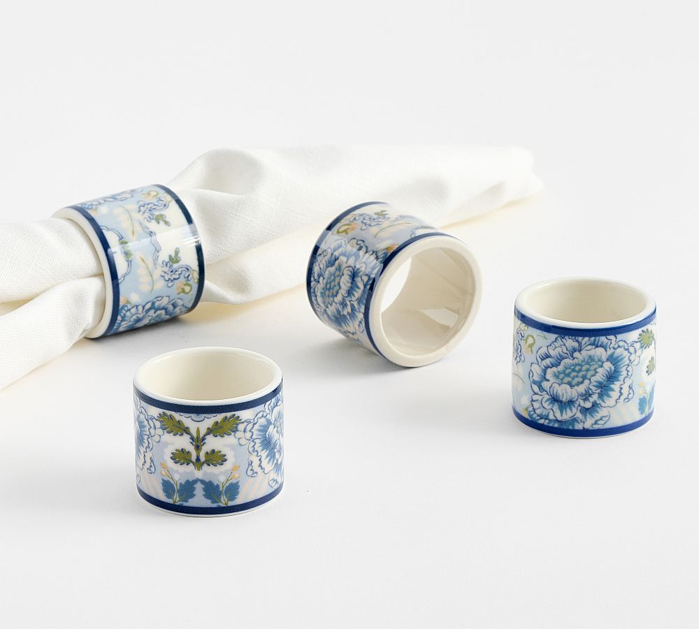 Kravet Arboretum Stoneware Napkin Rings - Set of 4 - Set of 4 - Azure