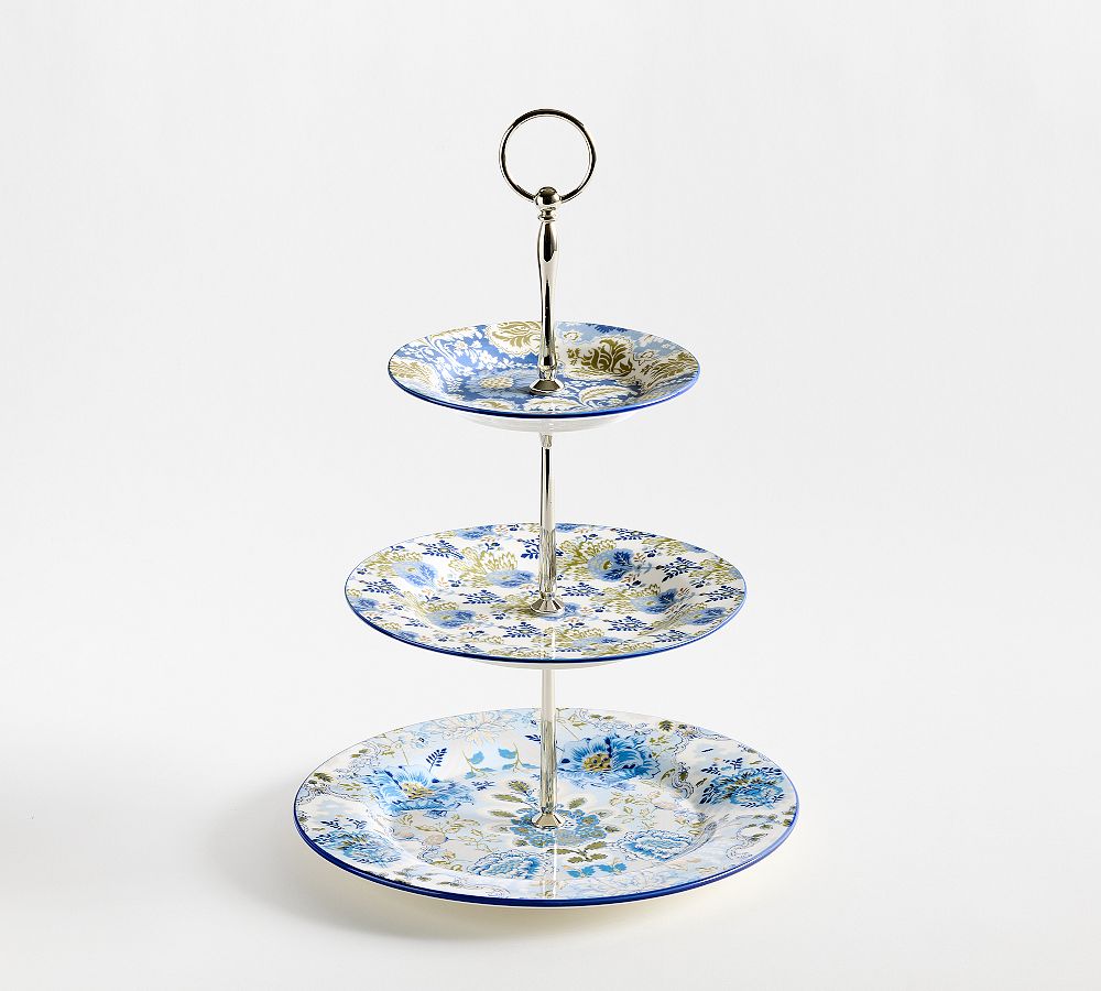 Kravet Jardin Stoneware Tiered Stand - Azure