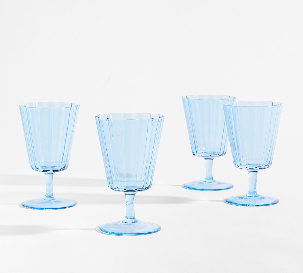 Fluted Glass Goblets - Set of 4 - Set of 4 - Blue
